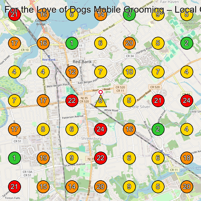 For the Love of Dogs Mobile Grooming Pet Groomer GeoGrid ranking map for None